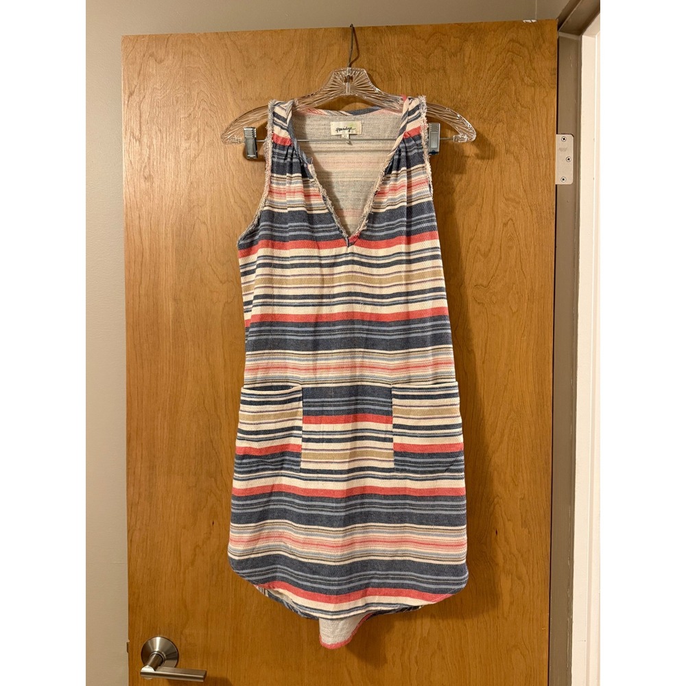 Porridge Anthropologie Women XS Striped Sleeveless Shift Dress Raw Edge Pockets